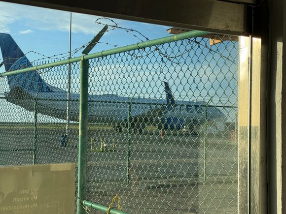 Plane in cage. 