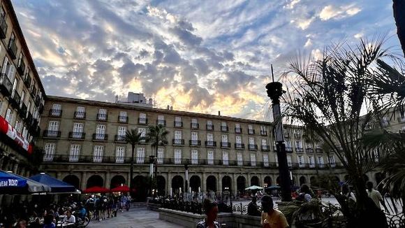 Sunset from Cafe Bar Bilbao on the Plaza Mayor of Bilbao