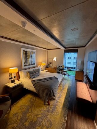 Good size room. Pillows were terrible, had to get them swapped out, but otherwise, room and bathroom were great.
