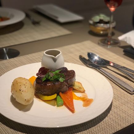 Beef tenderloin done medium. Another superb dish. 