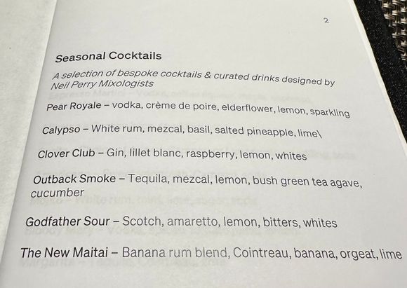 Current cocktail list