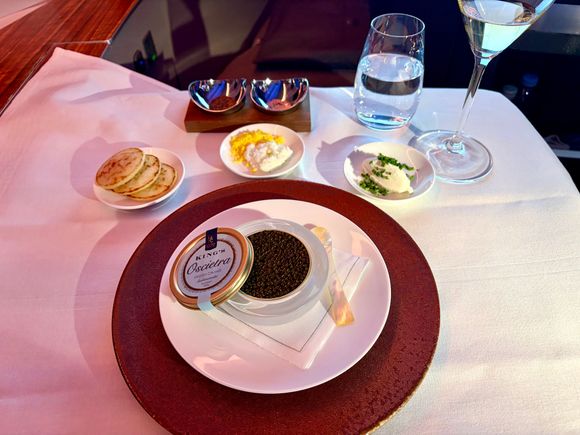 first meal after takeoff - caviar 