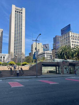 The new MUNI line has an entrance just on the other side of Union Square from the Grand Hyatt