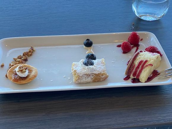 Flagship Dessert Sampler. All around good meal to leave room to eat on the plane.