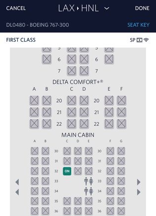C+ on the seat map ends 3 rows earlier than in reality