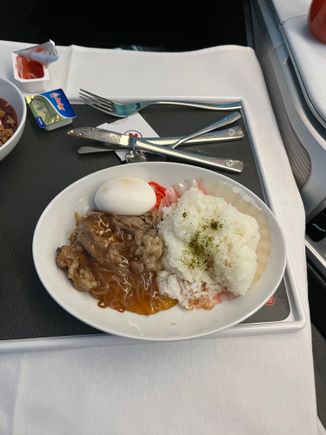 This was an excellent pre-landing meal when I broke the egg it was runny! How this achieved this is a mystery! 9/10

To sum it up the catering from Japan to YYZ, NRT wins hands down compared with HND.