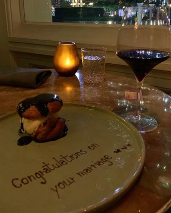 Atheene Hotel called the restaurant ahead and informed them it was our honeymoon. They provided dessert on the house :)