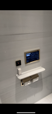 The touchscreen controls for your toilet. Warm seat, warm water, bidet pressure, drying fan, and more can be controlled here!