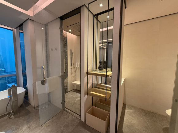 Shower has 3 Body Jet, 1 Handheld, and 1 Overhead. Japanese TOTO smart toilet seat. 