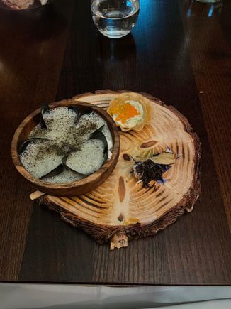 Mussles: It is like tasting the sea, with good balance from the other two bites. People who do not like seafood will not like this dish. 