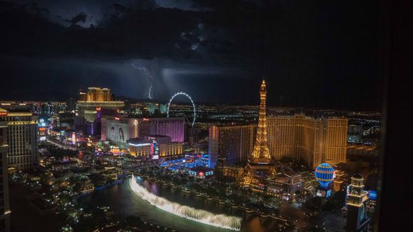 Las Vegas at night during a lightning storm