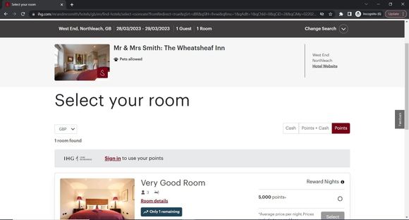 Points rate on the IHG website