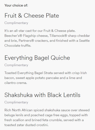 Meal options on upcoming 