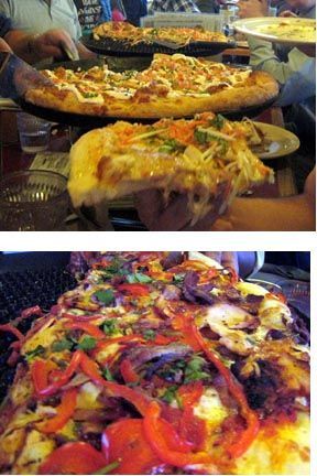 Moose's Tooth pizza. Halibut in top photo, below is Santa pizza: steak, bacon, red and green peppers, etc.