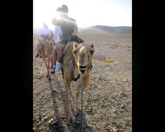 Camel riding through the Middle East. West of  Petra, Jordan.