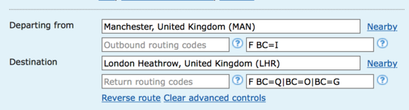 Matrix construction with cheapest business and economy codes