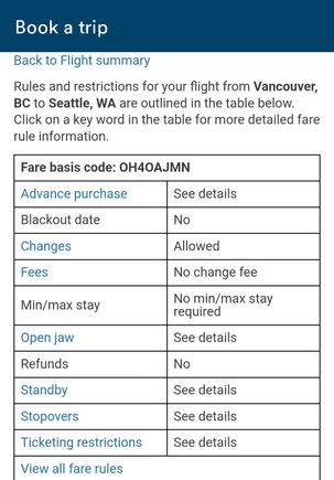 O Fare basis, refunds indicates as No.