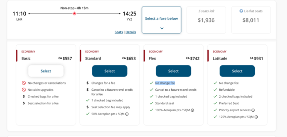 Flex fare -- no change fee
