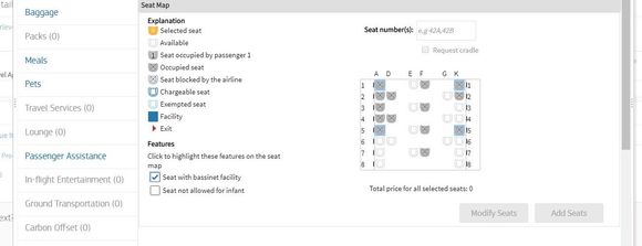 Seat map from Amadeus