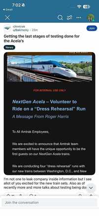 The aforementioned invitation to employees to sign-up for a "dress rehearsal" trip.