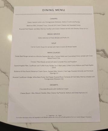 BA First Dining Menu