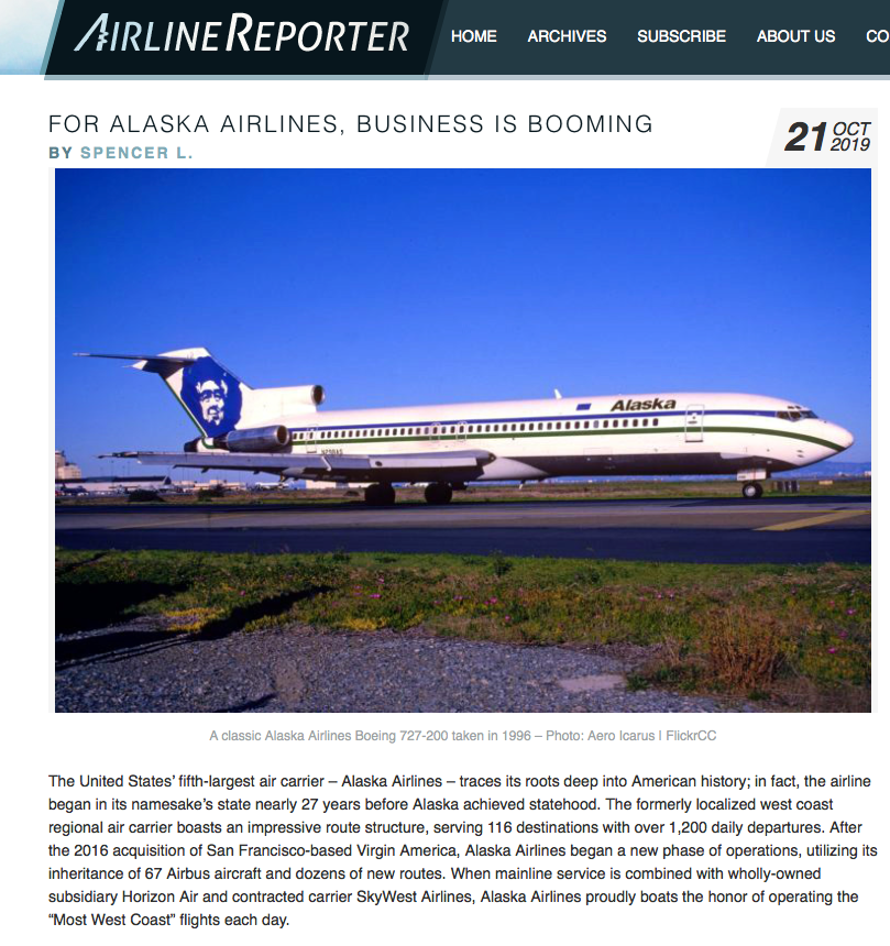 For Alaska Airlines, Business is Booming (Oct 21 2019 ...