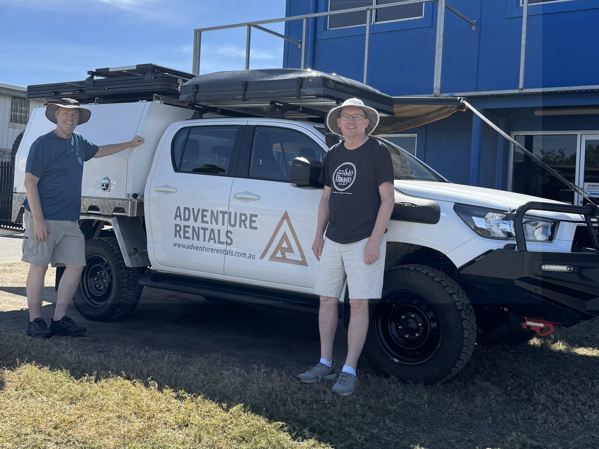 Picking up our vehicle - Ralph on left, Dave on right