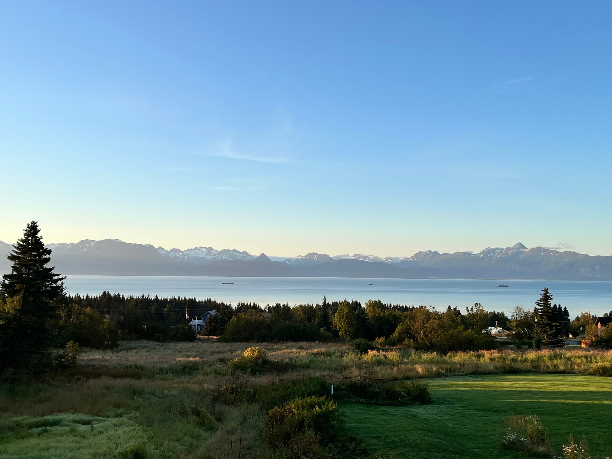 Morning view of Kachemak Bay from our Homer Airbnb; makes me want to stay here forever