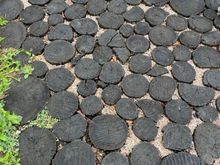 This is a picture of a walk way made from pieces of wood.  I thought it made a good picture.