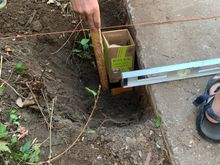 No small sonotubes for concrete anywhere so we dig through a huge pile of cardboard recycling for wine boxes.  The ingenuity!  