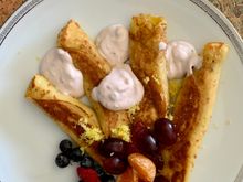Main course; have no idea what was inside the crepes but it was delish!