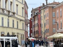 Starting the walk up Grisia Street which is filled with shops