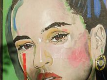 Some street art. Atop, we see a depiction of local popstar Rosalia in the placa Jaume Sabartes. A break-and-enter had just happened a block away as we snapped this shot, leaving smashed glass from an unfortunate small business' front window littering the alley.