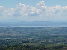 View East towards Lake Trasimeno from the terrace of the city hall