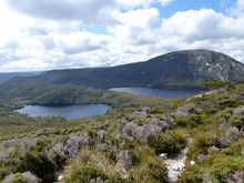 Over the crest and looking down to Lake Lila and Dove Lake