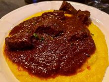 Ragu on polenta at Black Hill (his, too heavy for me). It really is this color (I corrected the white balance and all).