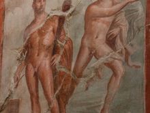 Same building: mighty Hercules battles the Etruscan god Acheleus.