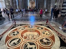 One of the marble designs on the floor. 
