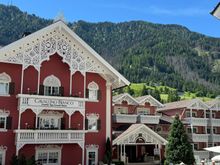 the alpine village of Ortisei - a popular place to stay - in the heart of the Dolomites