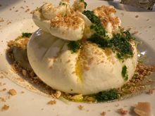 My antipasti:  Burrata with bottarga of tuna, and lemon rind......very good but should be shared with another one, or two persons.  Or four!!