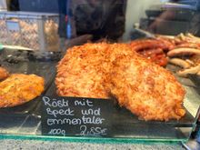 What we would call "latkes" at home, but these have ham and cheese..a Shonda!!!  They sure look great but did not buy as have no means to re-heat in the hotel.