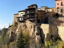 The famous hanging houses of Cuenca; there are three off these, brought back from dilapidation in the 1920s when the wood balconies were added