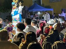 And here's the lady herself, La Candelaria.  The brought her in, twice around the dance floor then back to the church.