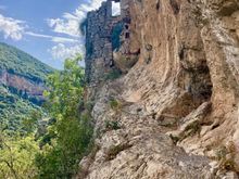 The ruins of Old Philosophou, founded in AD960, a few frescos still visible in the old church