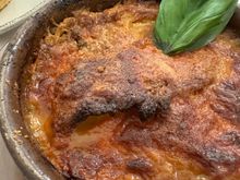 My eggplant parmesan, served in a terracotta cazuela---just perfect