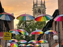 Just a random street scene with umbrellas