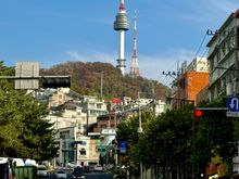 The Seoul Tower. We climbed up the hill to possibly go up it, but the haze was everywhere so we passed. And a mini Eiffel Tower!