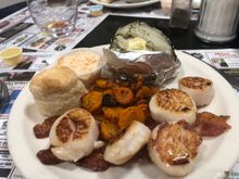 Delicious grilled scallops at the North Lake Boat House Eatery