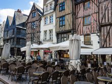 Bring your sketchbook or camera. This is a very picturesque location. From the half-timbered 'pan de bois' facades shown here (#s 1-7) to the stone bust on display at #12, the visual draw is both strong and authentic. The tightly packed cluster of 15C buildings speaks to the wealth from the Middle Ages silk trade. 
