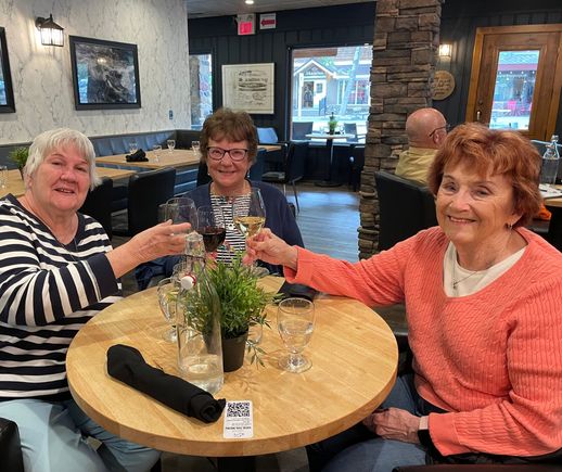 A little wine and an excellent salmon dinner at the Inn with the group